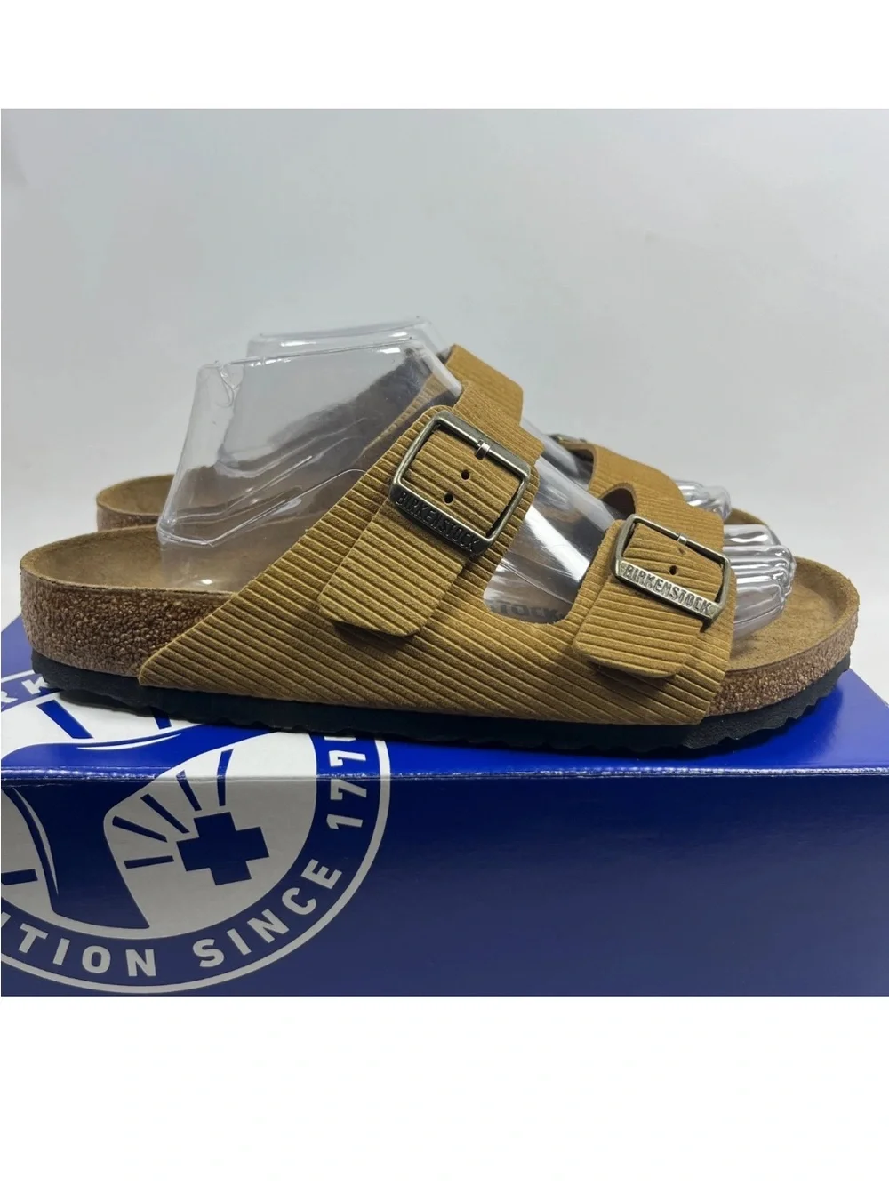 Birkenstock 💅 Arizona Corduroy Suede Cork Embossed Brown Sandals 6 6.5 37 42 - Picture 7 of 8